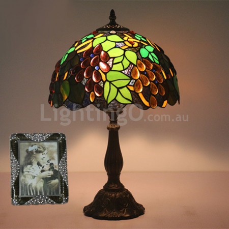 12 Inch European Stained Glass Grape Style Table Lamp