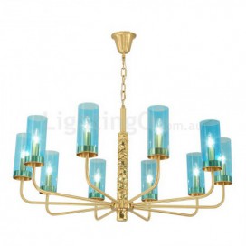 10 Light Brass Chandelier with Glass Shade