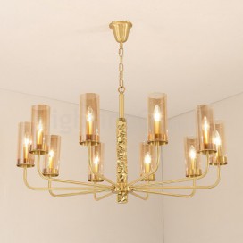 10 Light Brass Chandelier with Glass Shade