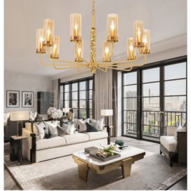 10 Light Brass Chandelier with Glass Shade