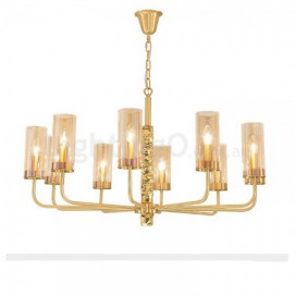 10 Light Brass Chandelier with Glass Shade