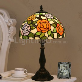 12 Inch European Stained Glass Rose Style Table Lamp