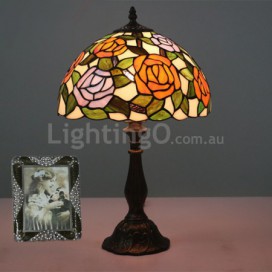 12 Inch European Stained Glass Rose Style Table Lamp