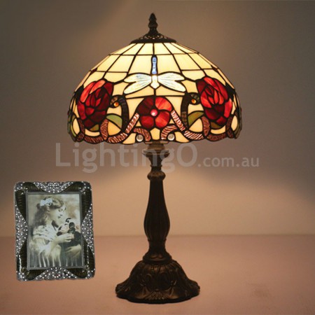 12 Inch European Stained Glass Dragonfly Style Table Lamp