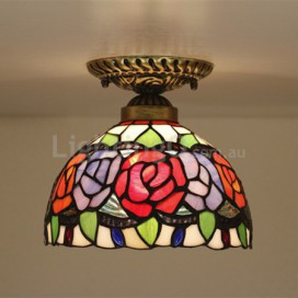 8 Inch European Stained Glass Rose Style Flush Mount