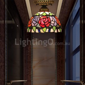 8 Inch European Stained Glass Rose Style Flush Mount