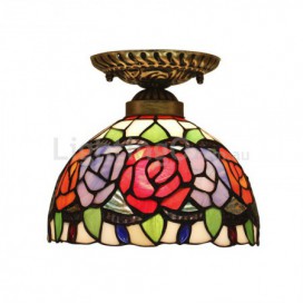 8 Inch European Stained Glass Rose Style Flush Mount