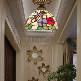 8 Inch European Stained Glass Dragonfly Style Flush Mount