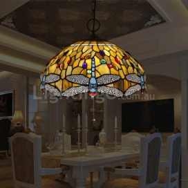 16 Inch European Stained Glass Dragonfly Style Pendant Light