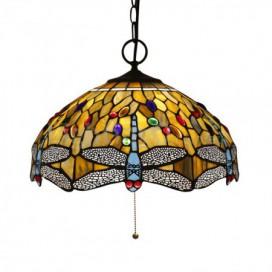 16 Inch European Stained Glass Dragonfly Style Pendant Light