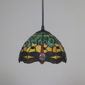 8 Inch European Stained Glass Dragonfly Style Pendant Light