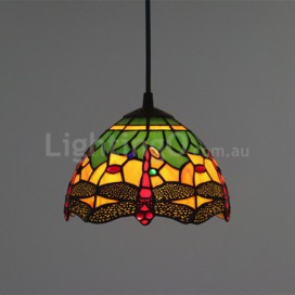 8 Inch European Stained Glass Dragonfly Style Pendant Light