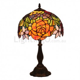 12 Inch European Stained Glass Rose Style Table Lamp