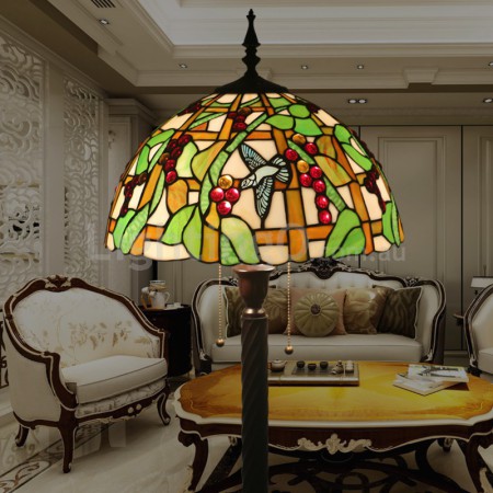 16 Inch European Stained Glass Hummingbird Style Grape Style Floor Lamp