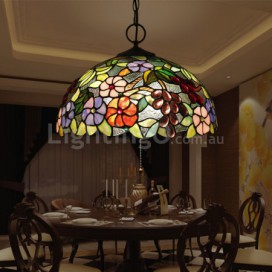 16 Inch European Stained Glass Grape Style Pendant Light