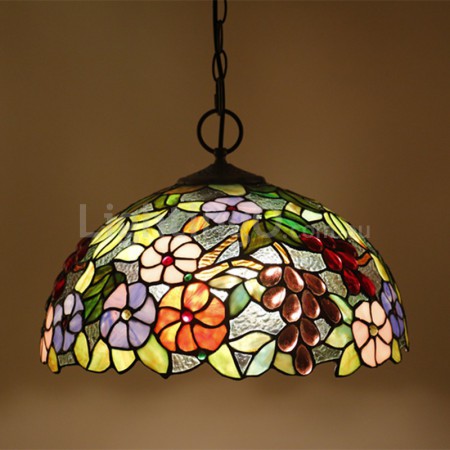 16 Inch European Stained Glass Grape Style Pendant Light