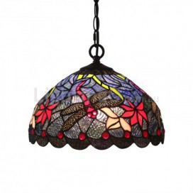 12 Inch European Stained Glass Dragonfly Style Pendant Light