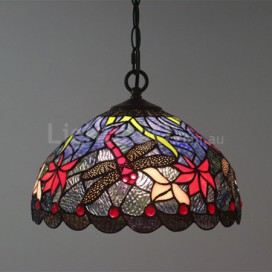 12 Inch European Stained Glass Dragonfly Style Pendant Light