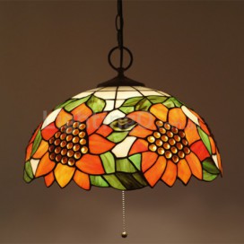 16 Inch European Stained Glass Sunflower Style Pendant Light