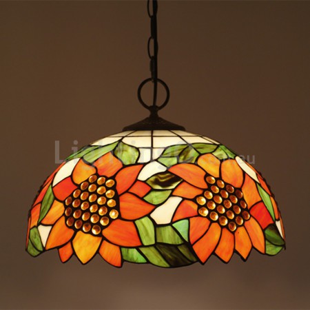 16 Inch European Stained Glass Sunflower Style Pendant Light