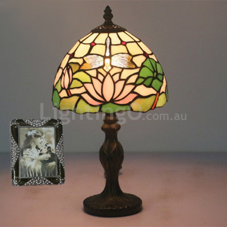 8 Inch European Stained Glass Dragonfly Style Table Lamp