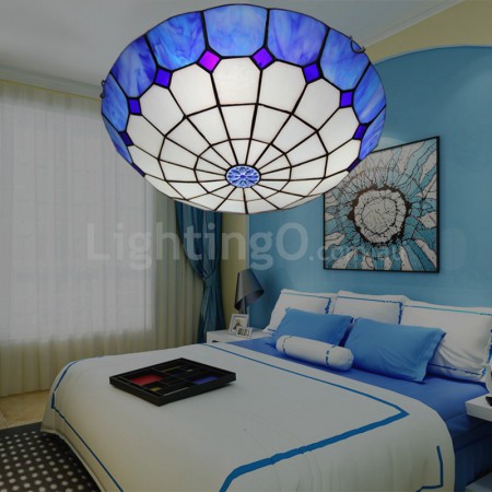 16 Inch Mediterranean Stained Glass Flush Mount