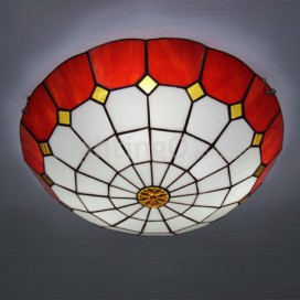 16 Inch Mediterranean Stained Glass Flush Mount