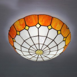 16 Inch Mediterranean Stained Glass Flush Mount