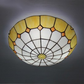 16 Inch Mediterranean Stained Glass Flush Mount