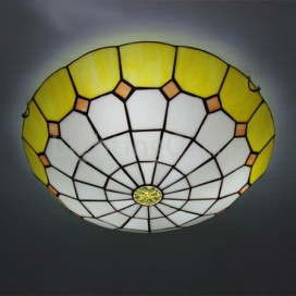 16 Inch Mediterranean Stained Glass Flush Mount