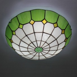 16 Inch Mediterranean Stained Glass Flush Mount