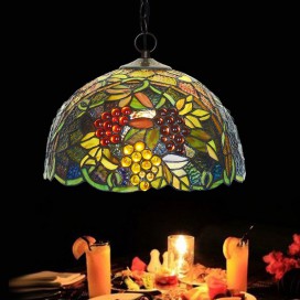 12 Inch Retro Grape Stained Glass Pendant Light