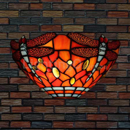 11 Inch European Retro Stained Glass Dragonfly Style Wall Light