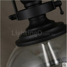 Retro 1 Light Steel Pendant Light with Glass Shade