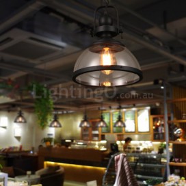 Retro 1 Light Steel Pendant Light with Glass Shade