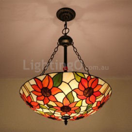 24 Inch European Stained Glass Pendant Light