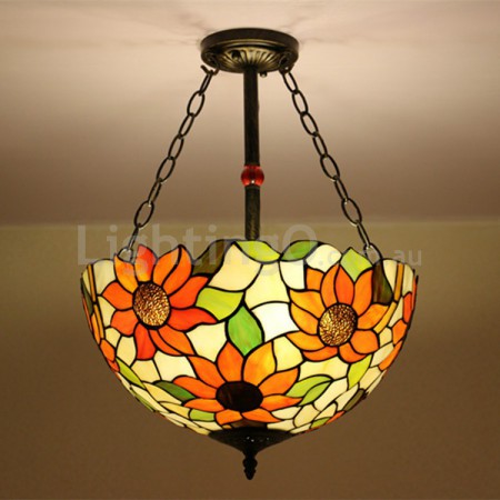 16 Inch European Stained Glass Flush Mount