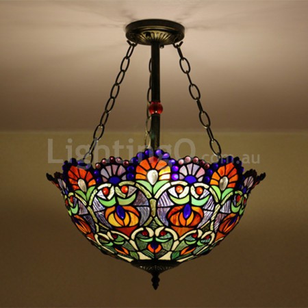 16 Inch European Stained Glass Flush Mount