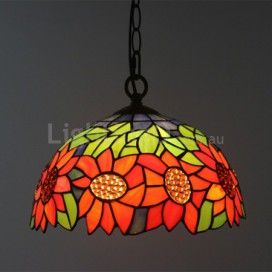 12 Inch European Stained Glass Sunflower Style Pendant Light