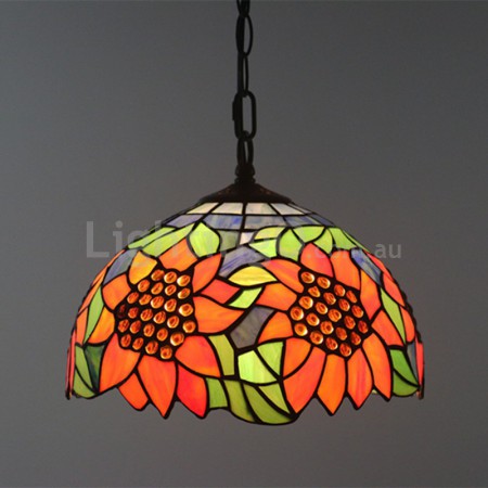 12 Inch European Stained Glass Sunflower Style Pendant Light