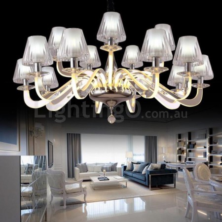 Dimmable 15 Light Modern / Contemporary Steel Chandelier with Glass Shade