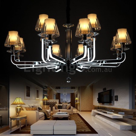 Dimmable 12 Light Crystal Chandelier with Glass Shade