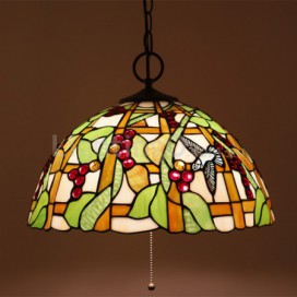 16 Inch European Stained Glass Grape Style Pendant Light