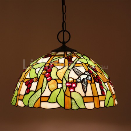 16 Inch European Stained Glass Grape Style Pendant Light