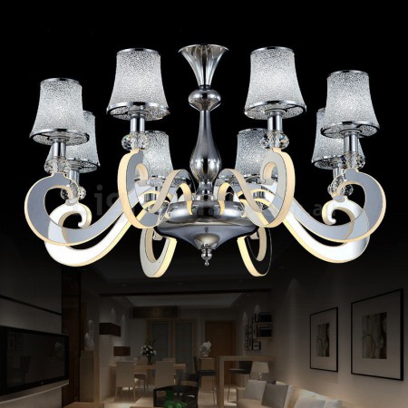 Dimmable 8 Light Modern / Contemporary Steel Chandelier with Glass Shade