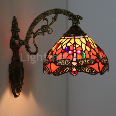 8 Inch European Stained Glass Dragonfly Style Wall Light