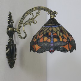 8 Inch European Stained Glass Dragonfly Style Wall Light