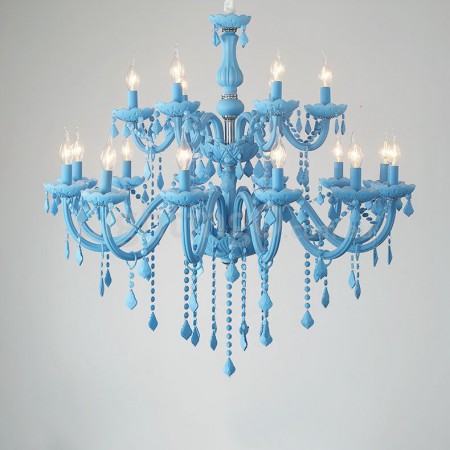 18 Light (12+6) 2 Tiers Macaron Blue Nordic Style Candle Style Crystal Chandelier