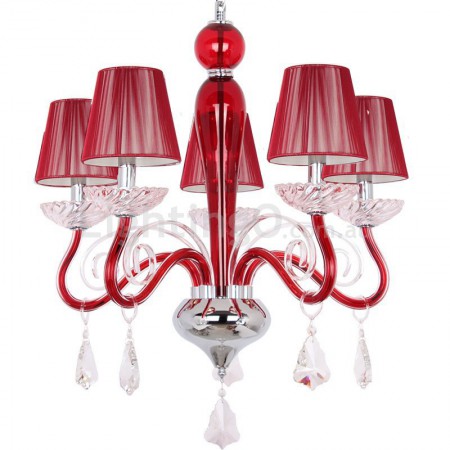 5 Light Red Contemporary K9 Crystal Candle Style Chandelier