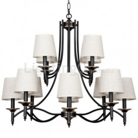 12 Light Retro Rustic Black Contemporary Candle Style Chandelier